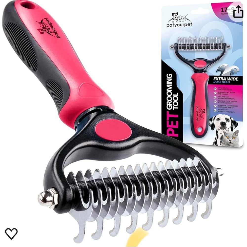 Pat Your Pet Deshedding Brush - Double-Sided Undercoat Rake for Dogs & Cats - Picture 3 of 3